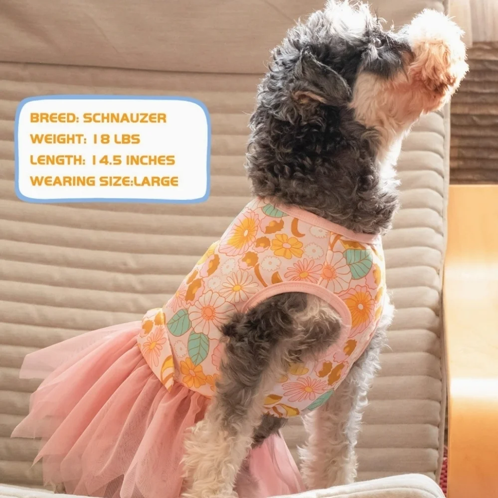 KYEESE Dog Tiered Layeref Tutu Tulle Dress in Orange Floral Size L